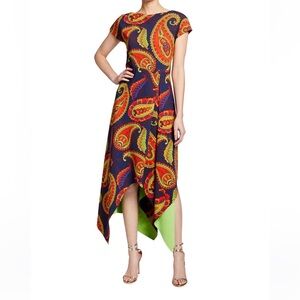 Chiara Boni La Petite Robe Paisley Short Sleeve Asymmetrical Midi Dress